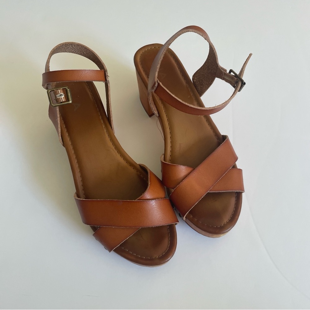 MIA Susan Wooden Clog Natural Tan Strappy Heels